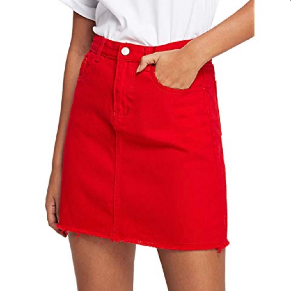 J.CREW Red Denim Button Up Skirt
